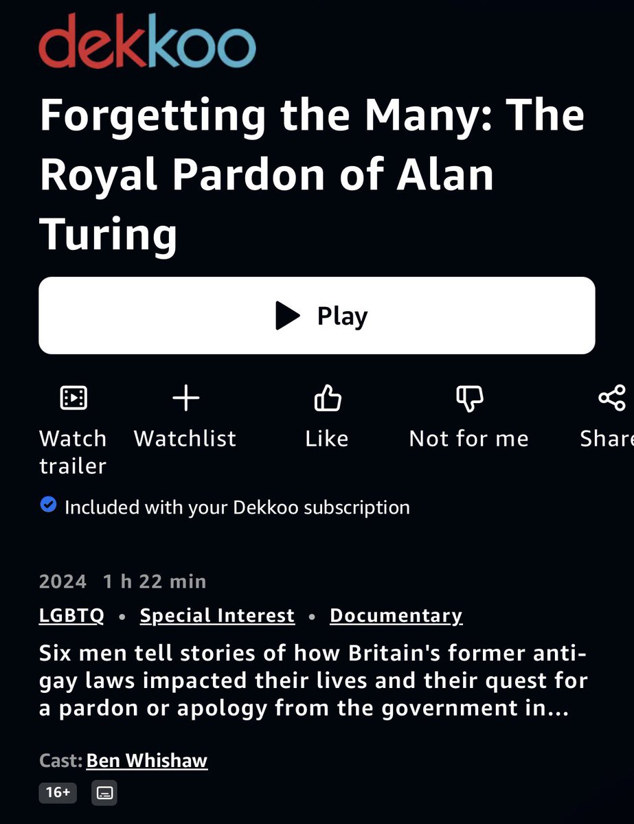WhishawUpdates's tweet photo. Forgetting the Many: The Royal Pardon of Alan Turing — narrated by Ben Whishaw is now available to stream on dekkoo on Amazon Prime. 

https://t.co/qYXgP0J75q https://t.co/3rO76NQWTf
