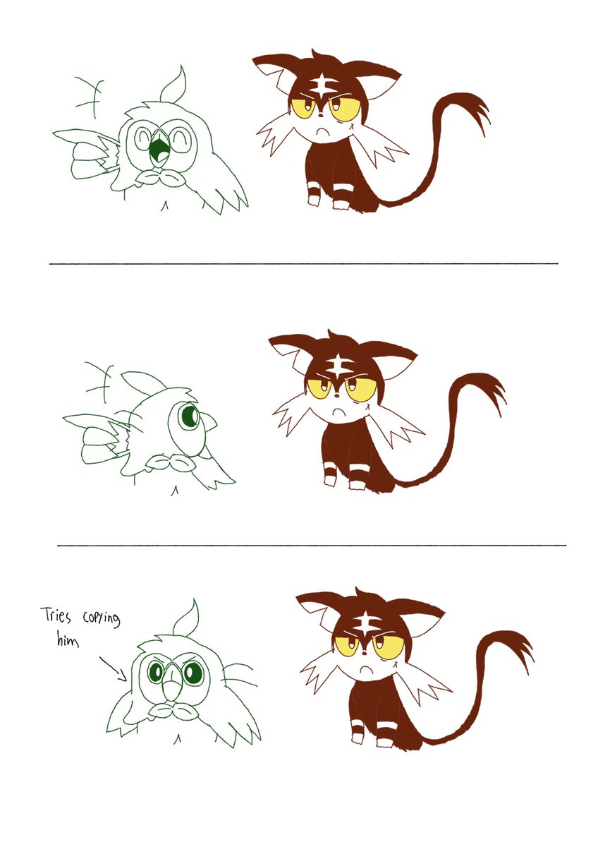 HiddenFrosticon's tweet image. When your little bros trying to copy you (oc)
#Pokémon #litten #rowlet