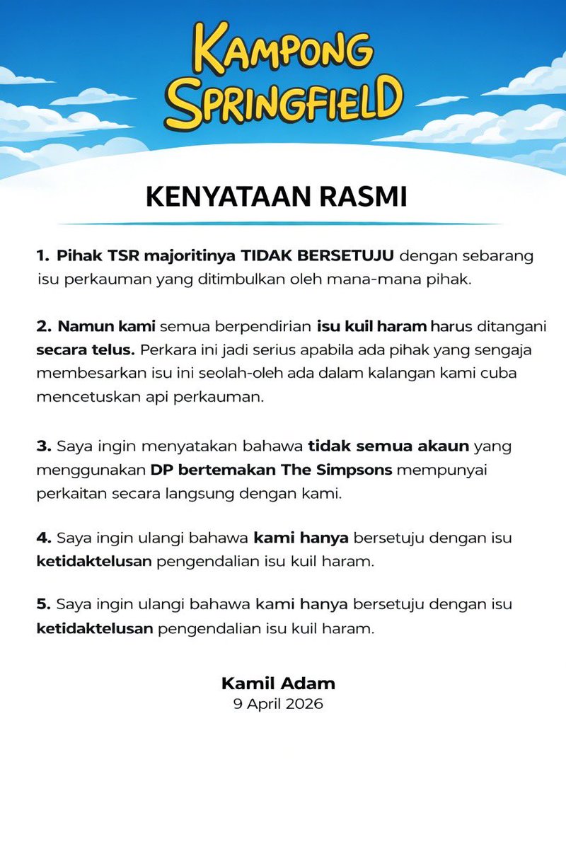 Sekali lagi kami ingin menegaskan bahawa : Baca kenyataan berikut.