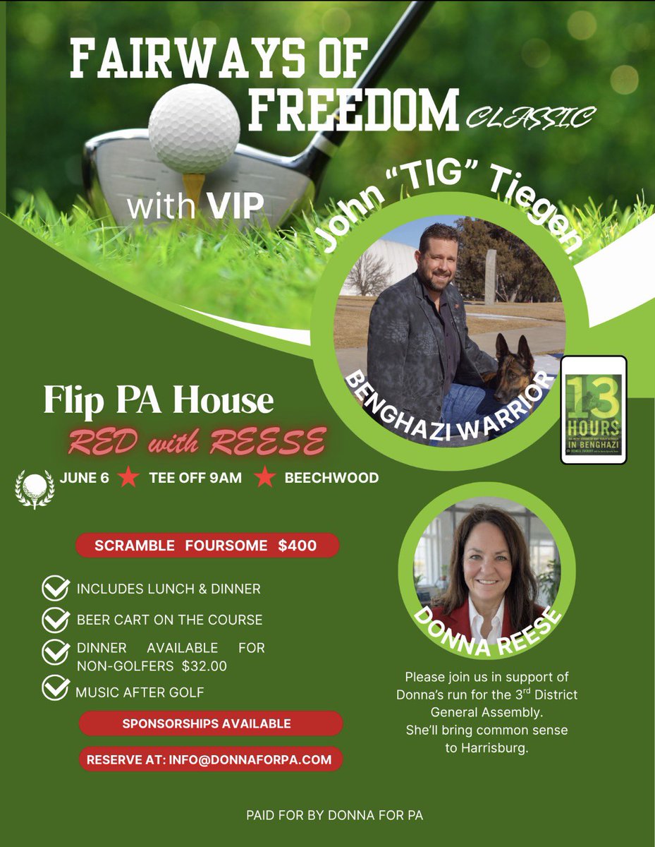 DonnaRae57's tweet photo. Golf outing in support of my run for PA HOUSE REP! With VIP guest, John “Tig” Tiegen (Erie,PA)#golf https://t.co/58MuTPiKzT