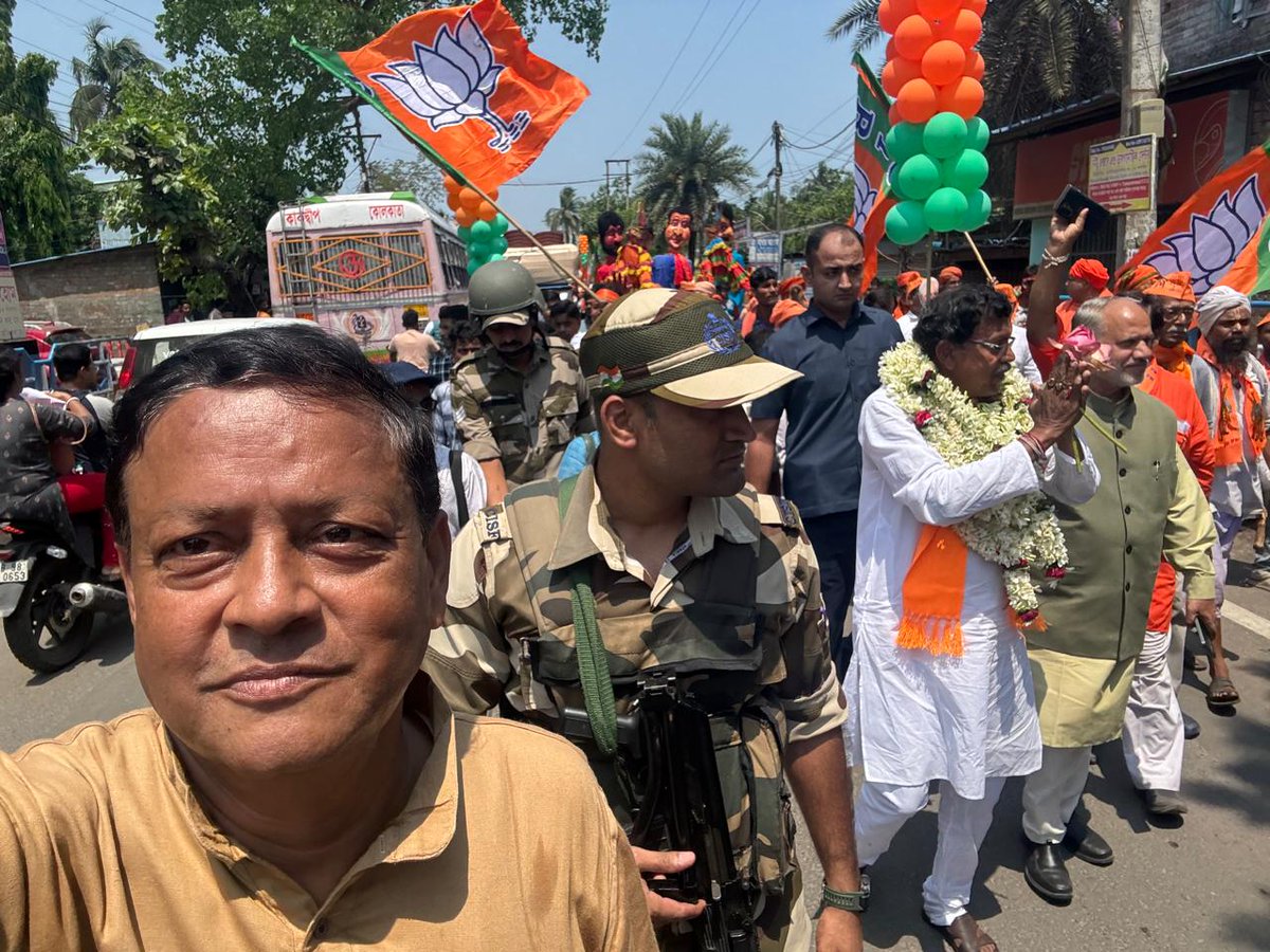 PrasenjitOFC's tweet photo. On 08.04.2026, BJP #State_Committee_Member &amp; Incharge of Diamond Harbour (DH) District , Shri #Prasenjit_Bhowmik was present during nomination rally of Sri Dipak Kumar Halder from  Kapathat to DH SDO office under DH District

@sunilbansalbjp @amitmalviya @SamikBJP @Prasenjitwb https://t.co/ZbwOZ1cfEc
