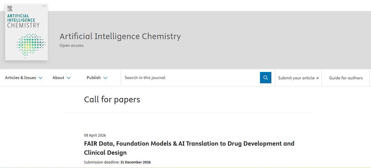 krin2010's tweet photo. 𝐂𝐚𝐥𝐥 𝐅𝐨𝐫 𝐏𝐚𝐩𝐞𝐫𝐬!

Special Issue of 𝑨𝒓𝒕𝒊𝒇𝒊𝒄𝒊𝒂𝒍 𝑰𝒏𝒕𝒆𝒍𝒍𝒊𝒈𝒆𝒏𝒄𝒆 𝑪𝒉𝒆𝒎𝒊𝒔𝒕𝒓𝒚 (𝑬𝒍𝒔𝒆𝒗𝒊𝒆𝒓) 

https://t.co/WwjJsmADyL 

𝟏𝟎𝟎% 𝐀𝐏𝐂 waived. 𝐒𝐮𝐛𝐦𝐢𝐬𝐬𝐢𝐨𝐧 𝐃𝐞𝐚𝐝𝐥𝐢𝐧𝐞: 𝐃𝐞𝐜 𝟑𝟏, 𝟐𝟎𝟐𝟔 https://t.co/C19JRZ6Kvb