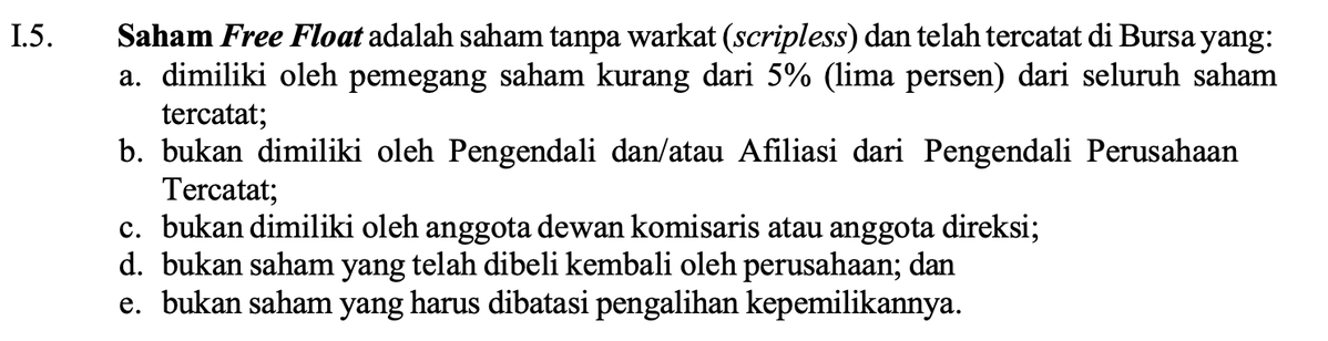 Apa definisi Free Float menurut IDX?
Dalam Kep-00045/BEI/03-2026, Free Float adalah saham yang meme...