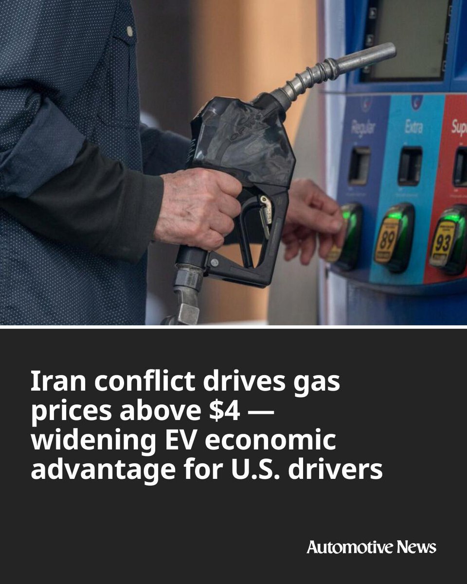 Automotive_News's tweet image. U.S. drivers who switch from gasoline vehicles to electric could save an average of $1,805 annually on fuel and maintenance, as gasoline prices have surged more than 30 percent since late February because of Iran war disruptions.

#Iran #EVs #electricvehicles #automotive