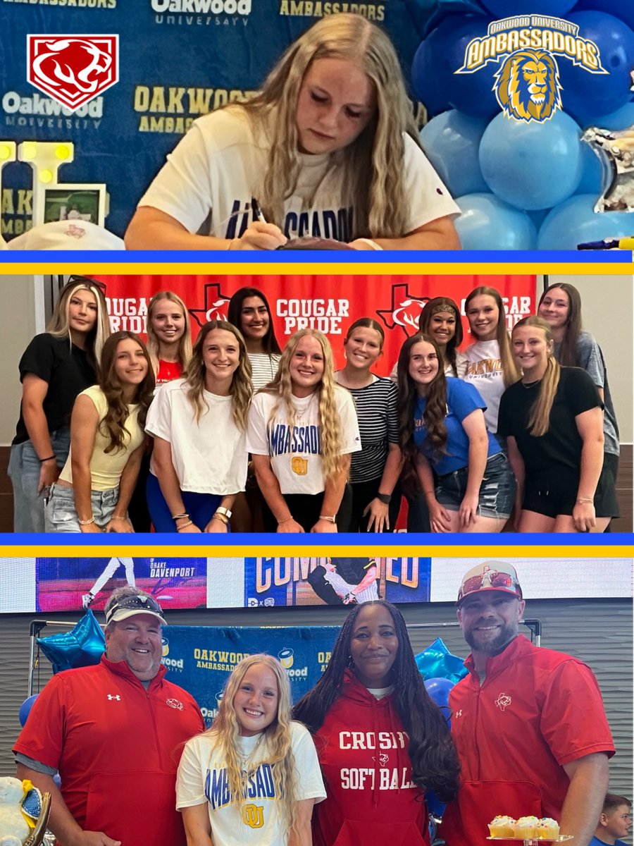 Crosby_Softball's tweet photo. We would like to congratulate @Hannah_daniel5 on her college signing this evening. She will continue her education and play softball/volleyball at Oakwood University. 🥎🏐 https://t.co/JxVzy0N8Tr