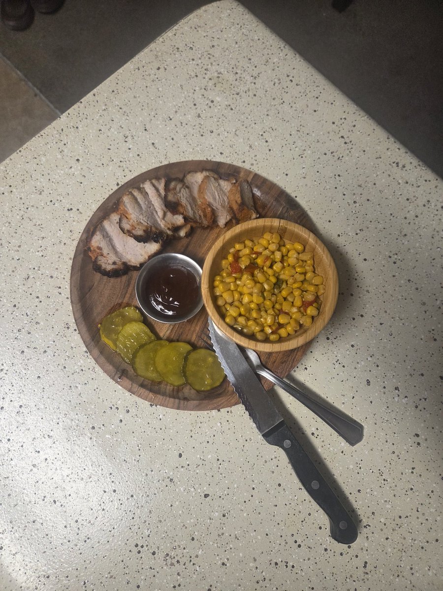 DylanTWM's tweet photo. #ChefDylan returns, beautiful grilled pork loin, Mexican Corn and spicy pickles to complete the deal. With me @_M_Able @32moneyshot @chrisdigiusto @austinhunt1414 @OJT94 @Jerkass10 @zweber @blynch999 https://t.co/53F6Xgeoqt