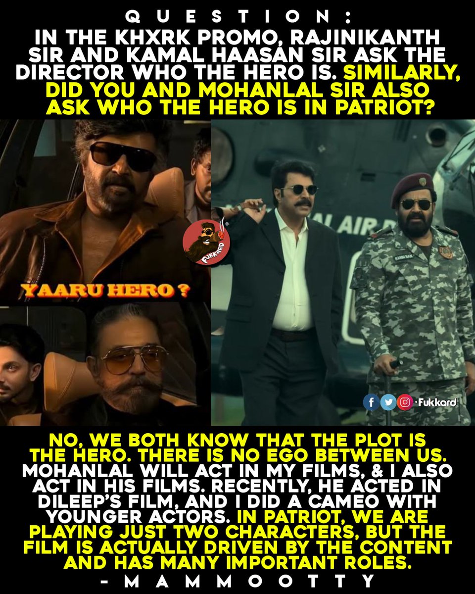 Fukkard's tweet image. #Mammootty Answer 👌👌

#Patriot #MohanLal