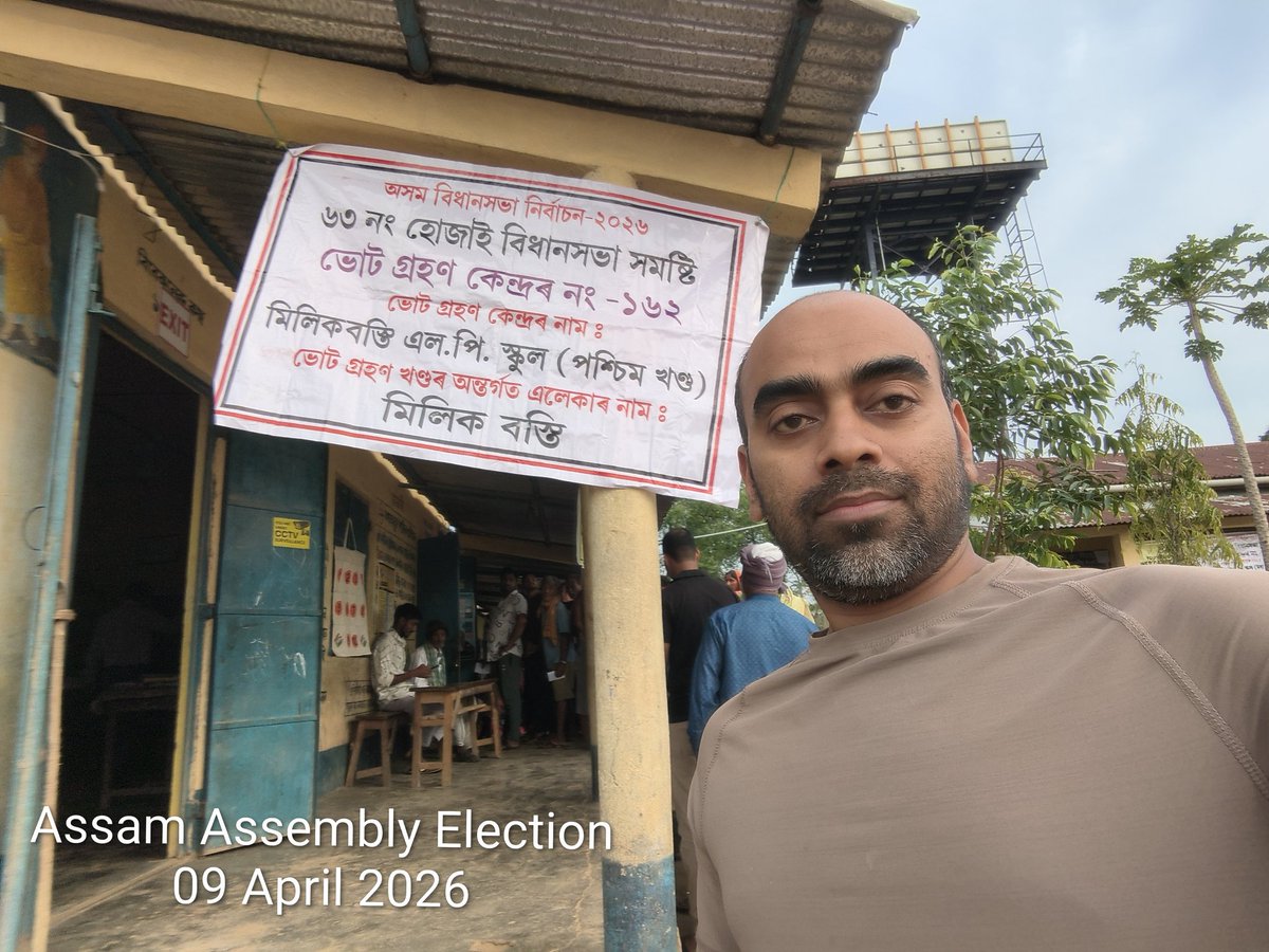 KrishnajeeChau1's tweet photo. @ECISVEEP @ElectionHojai @Hojai_District @DDNewslive @ddnews_guwahati @CMOfficeAssam 

My country ,  my duty .... voted in the Assam Assembly Election 2026 for even a stronger Assam. 
  Joi Aai Axom , Bharat Mata Ki Jai https://t.co/6TUQk6GDCK