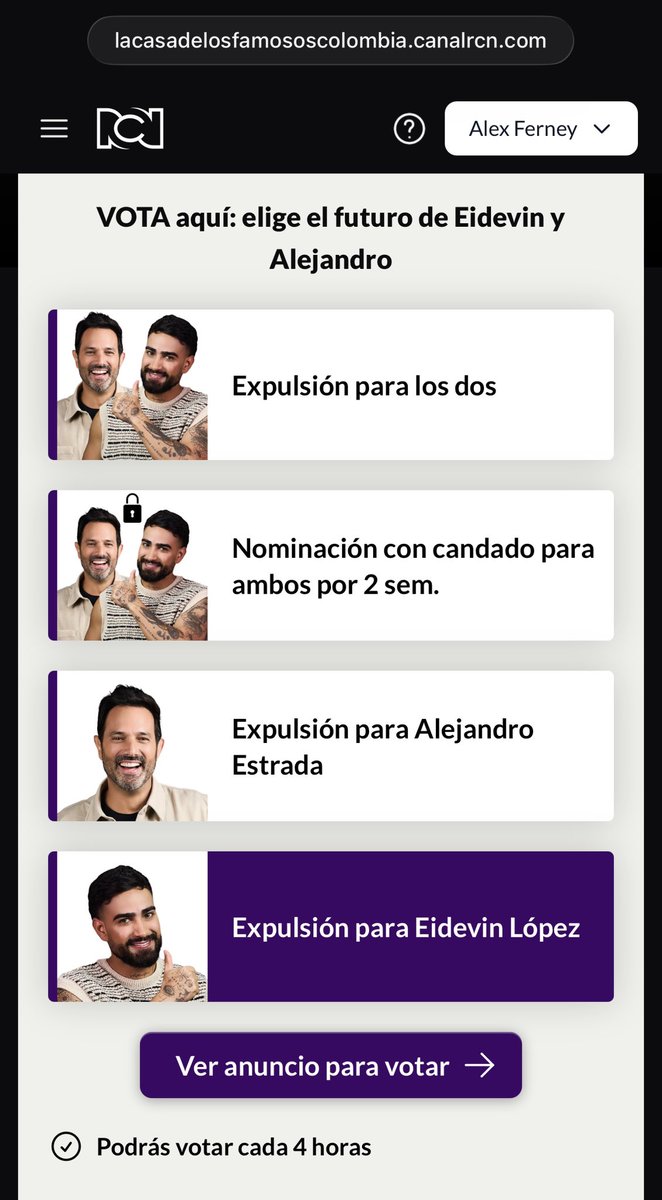 Bueno gente a poner la alarma en el celular cada 4 horas para votar por la expulsión definitiva de Eidevin. Es ahora o nunca. #LaCasaDeLosFamososCol3