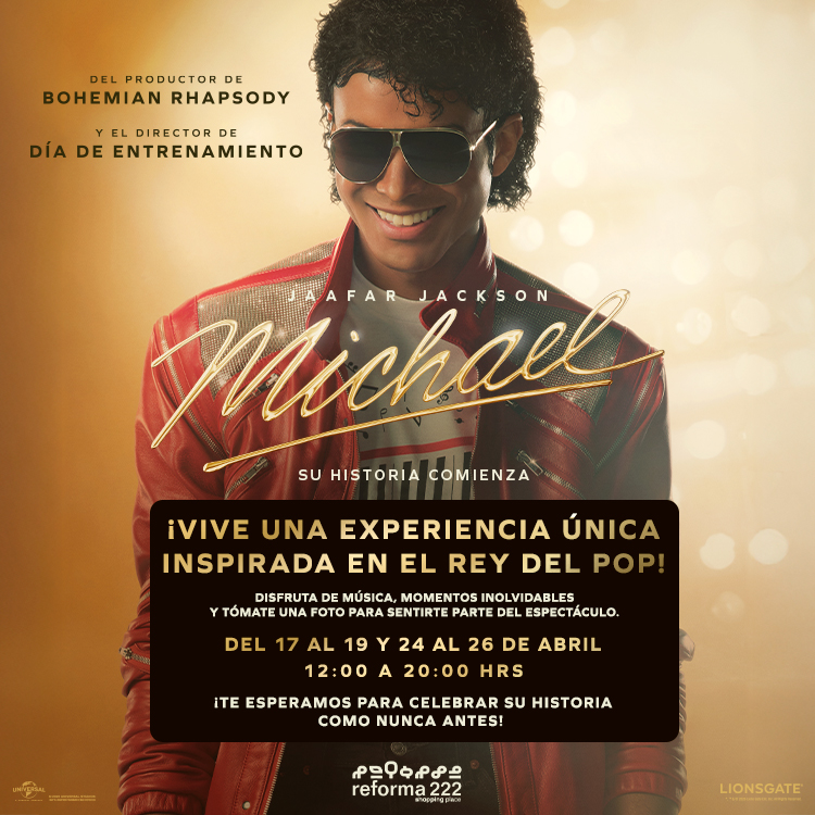ElTalSaid's tweet photo. #MichaelPelícula llega este 22 de abril a cines. 👑

Además de observar a detalle todo sobre el rey del pop, Reforma 222 se une para honrar el legado de Michael.

Del 17 al 19 y 24 al 26 de abril podrás descubrir su música, momentos icónicos y un poco sobre su vida.

Con un horario de 12:00 P.M a 20:00 P.M puedes conocer a detalle toda su trayectoria en un espacio.

No olvides que Michael tiene preventa activa en tu cine favorito.

@UniversalMX