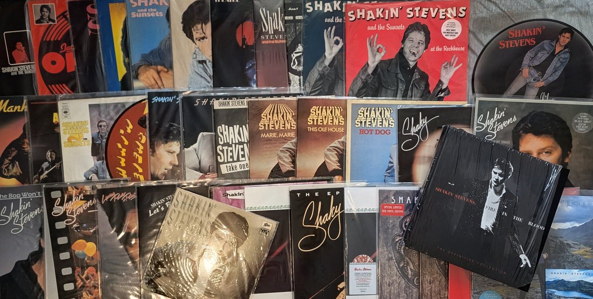 paultakeone's tweet photo. A photoshoot with me and my @officialShaky  Shakin' Stevens collection in the works for a magazine, I'll give more details when I can. It was nice dusting off my records from boxes to photograph, here's just a snippet. I forgot I still had so much stuff! https://t.co/06hhbIIT5J
