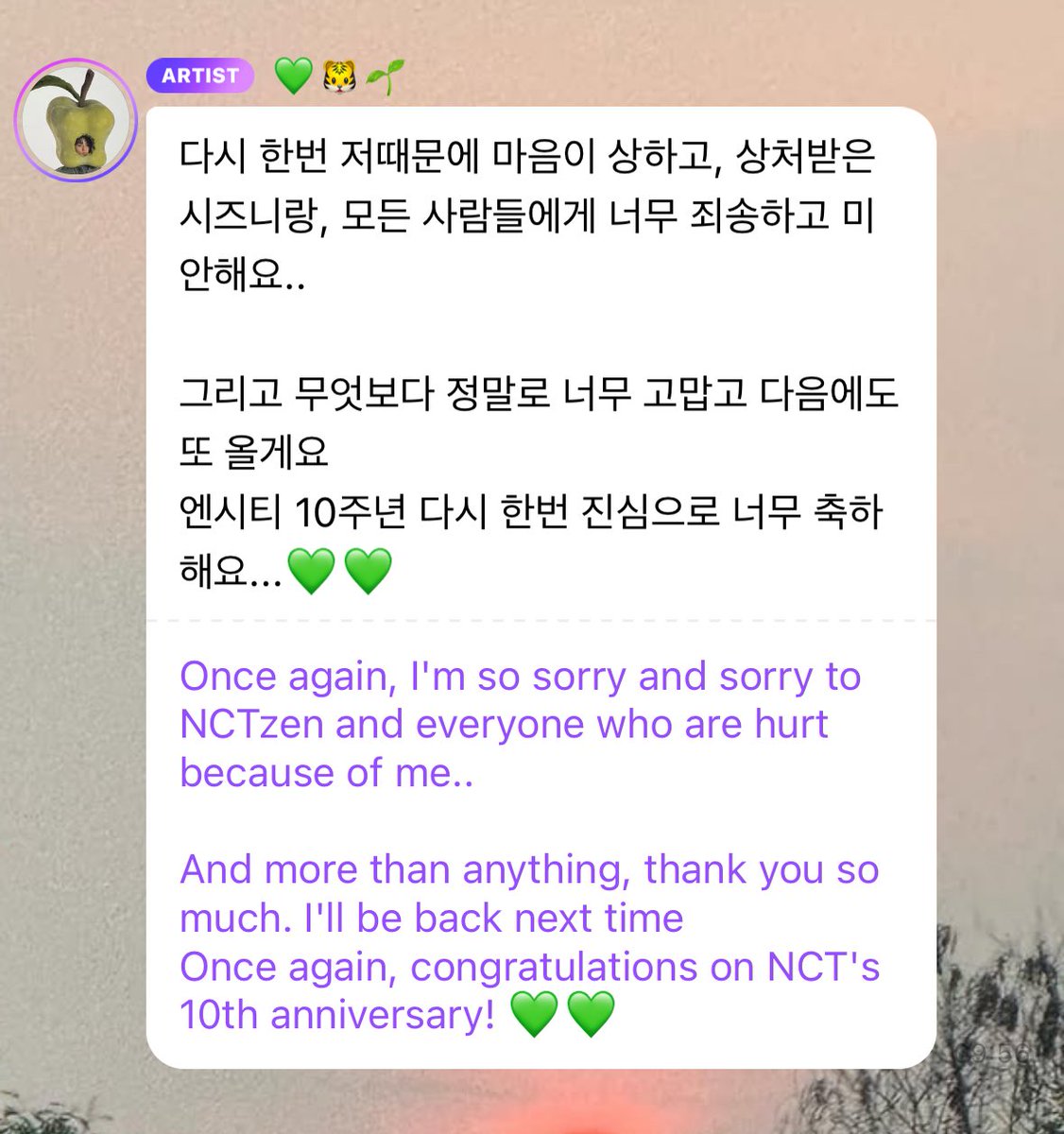 MARK BBL 😭😭😭😭😭😭😭😭😭😭

“i’ll be back next time. once again, congrats on nct’s 10th anniversary! 💚”