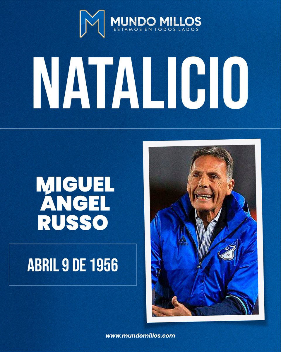 #NATALICIO Un día como hoy en 1956 nacía en Argentina Miguel Ángel Russo.

Pasó por Millonarios como DT entre 2017 y 2018. Fue campeón con el Embajador de Liga en 2017-II y Superliga 2018 y nos dejó un mensaje para la eternidad: "Todo se cura con amor".

#EstamosEnTodosLados