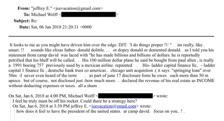 RedPencilScript's tweet image. Donald Trump is the one person Jeffrey Epstein was willing to talk about openly, including all the fraud, crimes, working with corrupt unions, and fudging his taxes.  It’s why we need Michael Wolff’s interviews.
#EpsteinFiles