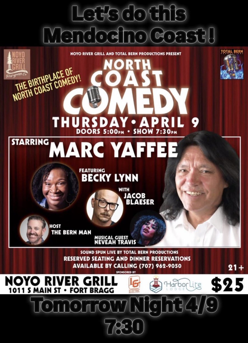 MarcYaffee's tweet photo. Fort Bragg CA tomorrow night 4/9 7:30
Comedy, music and great food https://t.co/6biDW8HUZ2