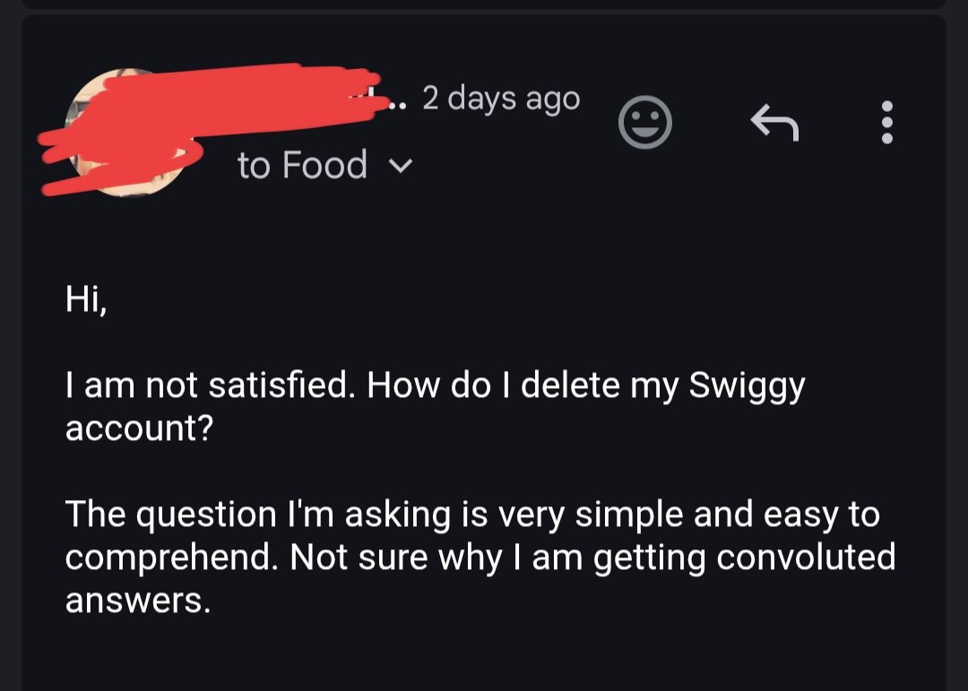 trrishsha's tweet photo. @Swiggy @SwiggyCares it's been 4 days. Can someone respond to my email and let me know? https://t.co/9242kQ43BX