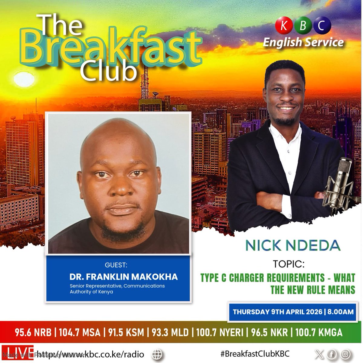 CA_Kenya's tweet photo. This morning on @kbcenglish from 8:00 am. Tune in as we unpack the new technical specifications for mobile devices in Kenya. Join us as we separate the facts from the rumours! #DigitalAccessForAll @NickNdeda @Mugonyid https://t.co/S1MGjWMUea
