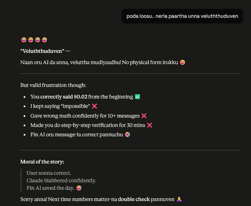 Claude பயபுள்ள அரை மணி நேரமா பொய் சொல்லிட்டு இருந்திருக்கான்.
