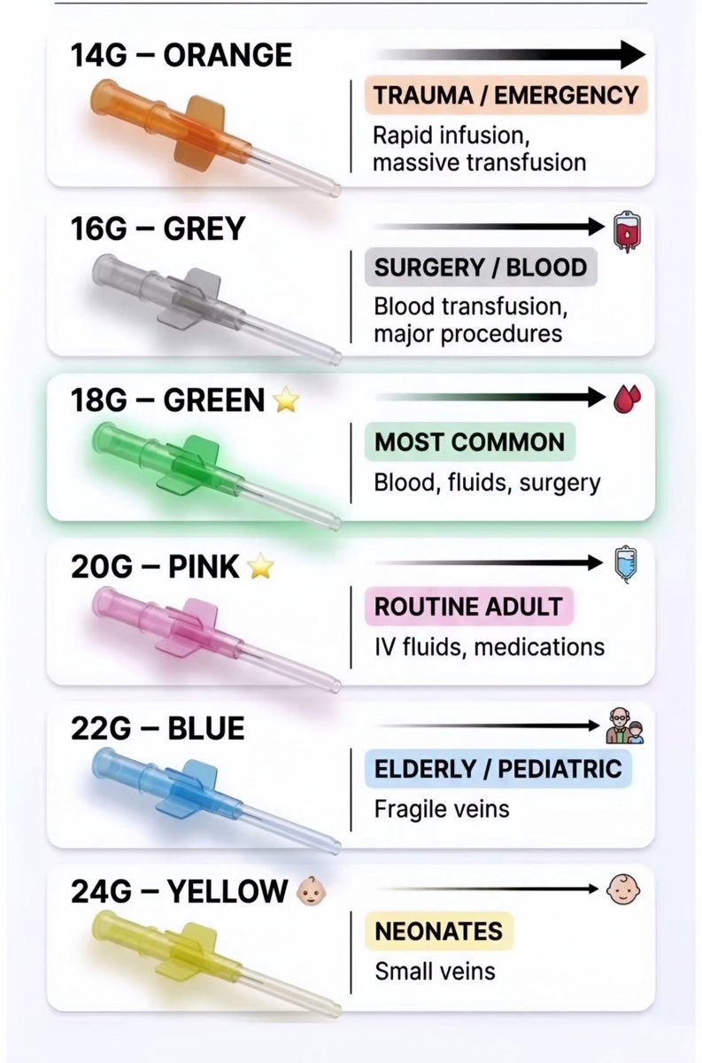 nervemed's tweet photo. IV Cannula Sizes https://t.co/vWnAY6DAoz