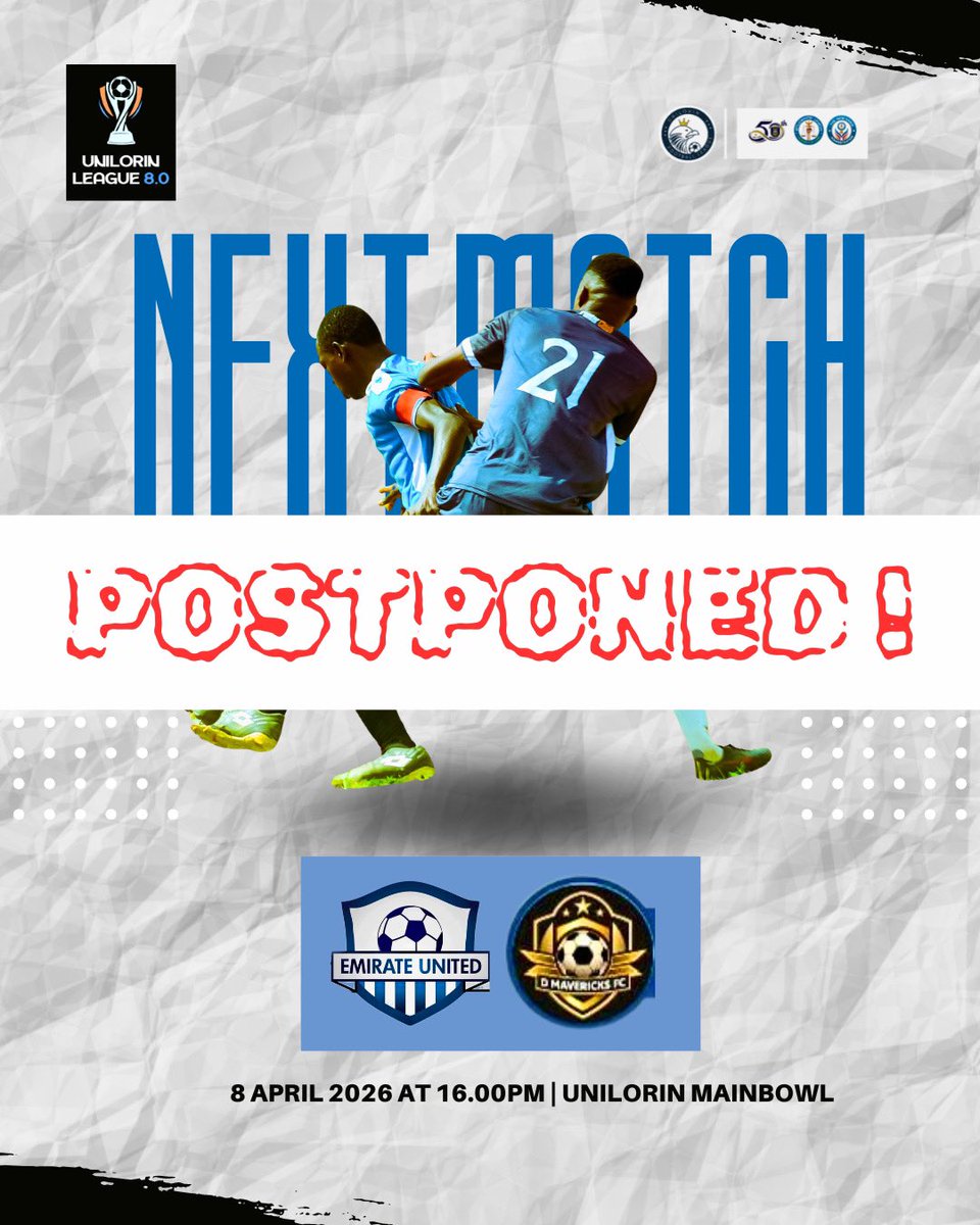 Emiratunitedfc's tweet photo. Bad weather, good call! 

Our match vs D Maverick FC is postponed. 

Stay dry, stay safe, and see you soon! 

#unilorinleague8 #reshedule https://t.co/WRXJRQwpC7