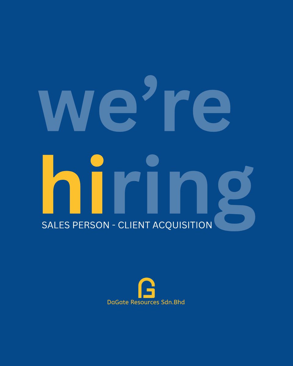 DaGateResources's tweet photo. 🚀 We’re hiring a Salesperson

We’re looking for someone driven to grow our client base within a focused niche. 

Structured role, clear KPIs, real growth.
Hybrid: Cyberjaya + client meetings

Competitive salary + bonuses + full benefits📩 
Hr@dagate.my
https://t.co/QuDuqtbp9d https://t.co/DFN2jDhnmY