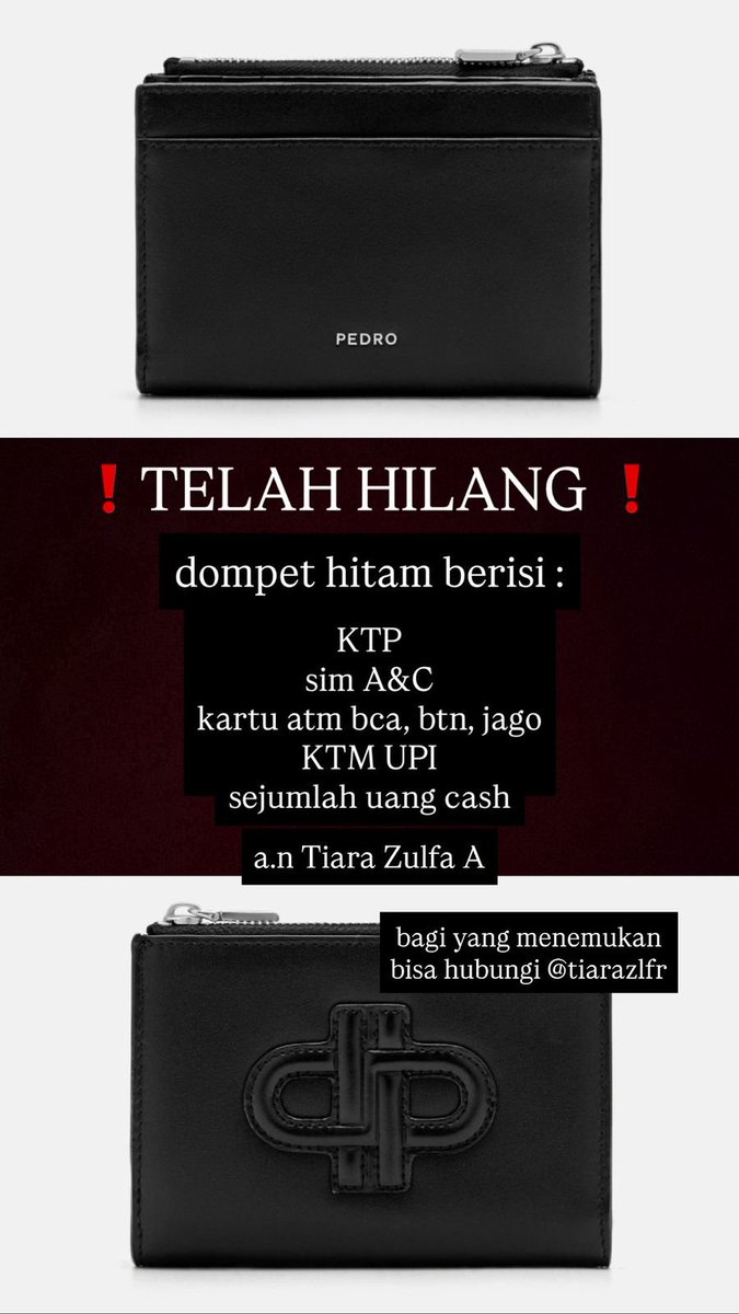 melovedough's tweet photo. bagi yg menemukan akan diberi imbalan sejumah isi dompet sejumlah 996.000 rupiah, diharapkan untuk mengembalikan dompet dan kartu kartu di dalamnya.
#universitaspendidikanindonesia https://t.co/fccGzPrcZL