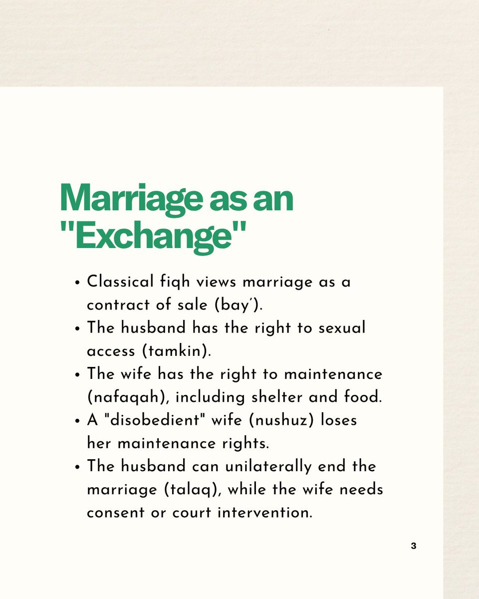 musawah's tweet photo. Is marriage a partnership or a contract of exchange?

Does the "provide/obey" logic still show up in your community's laws? Let's discuss below. 👇

#MusawahMovement #ZibaMirHosseini #IslamicFeminism #GenderEquality #MuslimFamilyLaw #Qiwamah #LegalReform #FreeOurFamilyLaws https://t.co/FijJVf5z3Z