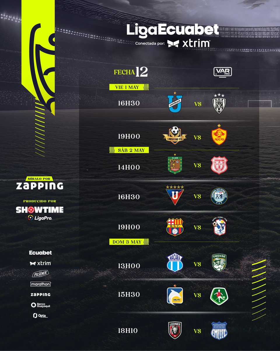 📍Horarios desde la Fecha 9️⃣ hasta la 1️⃣6️⃣ - Fase Inicial de la Liga Ecuabet ⚽️

#LigaEcuabetConectadaPorXtrim 🇪🇨💯