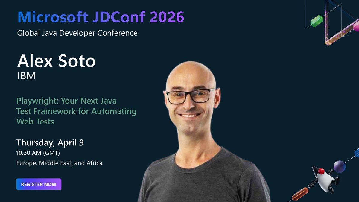 JavaAtMicrosoft's tweet image. In 5 minutes: Playwright – Your Next Java Test Framework for Web Tests

With Alex Soto (@alexsotob) from IBM

Powerful, reliable browser automation for Java developers.

Watch live → jdconf.com

#JDConf #Java #Testing #Playwright