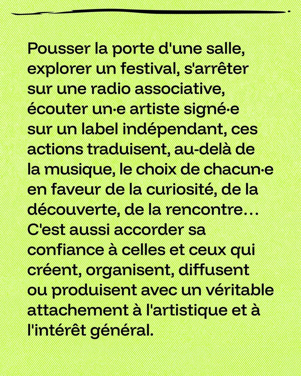 philippepoustis's tweet image. 💥 Pousser la porte d'une salle de #spectacle, explorer un #festival, s'arrêter sur une #radio associative, écouter un(e) #artiste signé(e) sur un #label #indépendant, ces actions traduisent, au-delà de la #musique, la curiosité, le goût de la #découverte, de la rencontre.