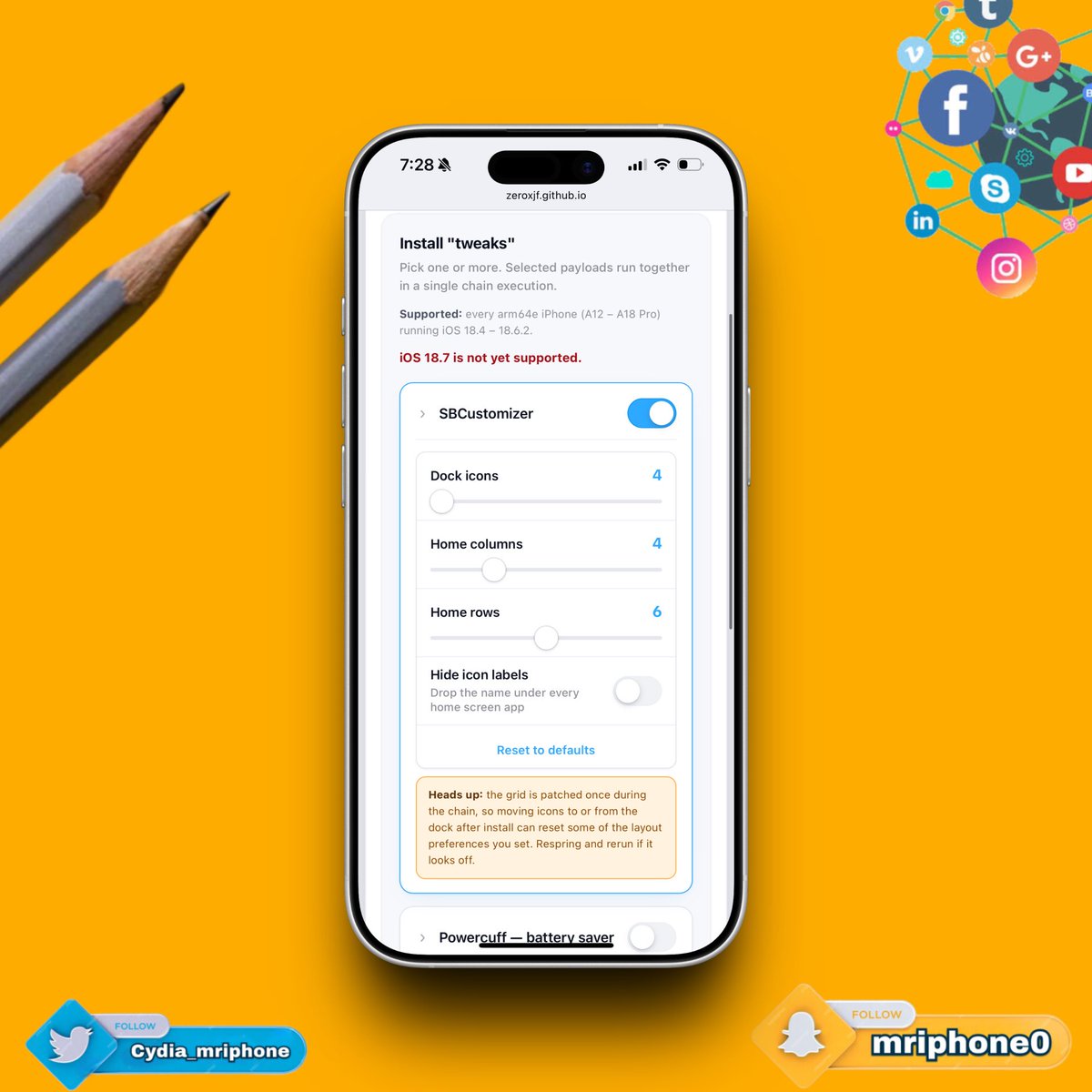 cydia_mriphone's tweet image. تقدر تحمل Five Icon Dock
وضع 5 تطبيقات في الدوك دون جلبريك وعبر  سفاري
ولكن ركز معي👇
الطريقة تعمل مع اصدارت 
18.4–18.6.2 فقط لا اعلى ولا اقل✅
لاجهزة معالج A12 والى A18 pro
معماري arm64e من XS لين 16
الطريقة هي تدش الرابط  واضغط على install انتضر بعدها تقريبا 60 ثانية بعدها جرب