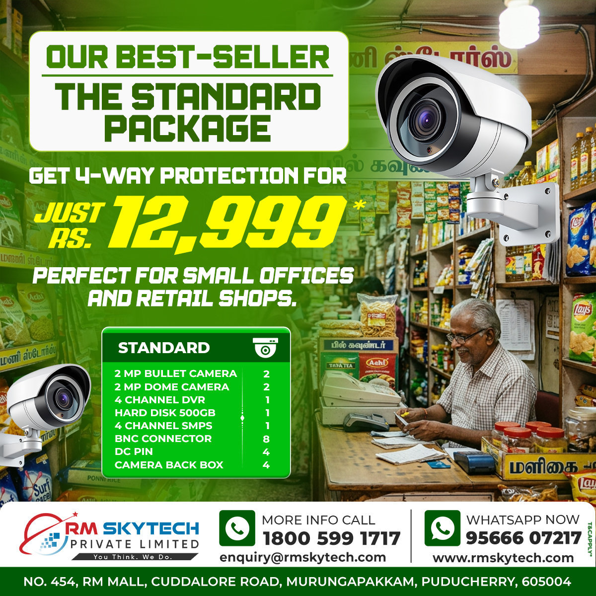 rm_repair_serv's tweet image. Secure your business with 4-way protection using our best-selling CCTV camera package for just ₹12,999*! 🛡️📹

#RMSkytech #CCTVPuducherry #BusinessSecurity #RetailSafety #SurveillanceSystemsIndia