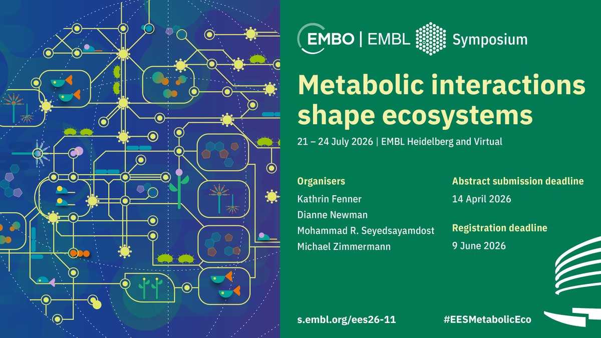 EMBLEvents's tweet image. You have until 14 April to submit your abstract for the EMBO | EMBL Symposium 'Metabolic interactions shape ecosystems'!

Become one of 22 selected short talk speakers and present your research at #EESMetabolicEco ➡️ s.embl.org/ees26-11-x

#metabolism #microbes
