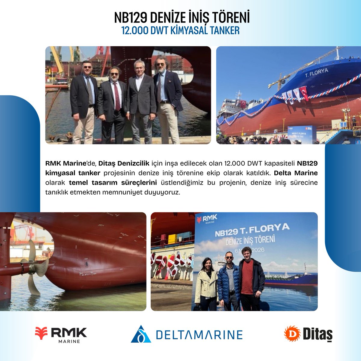 _DeltaMarine's tweet photo. T. Florya Denizle Buluştu!

Ditaş Denizcilik için RMK Marine tarafından NB129 inşa numarasıyla inşa edilen 12.000 DWT kapasiteli kimyasal tanker projemiz DLT-207’in denize inişi gerçekleştirildi. 

Projeye katkı sağlayan tüm ekip arkadaşlarımıza ve paydaşlarımıza teşekkür ederiz. https://t.co/Kp9No0ThLy