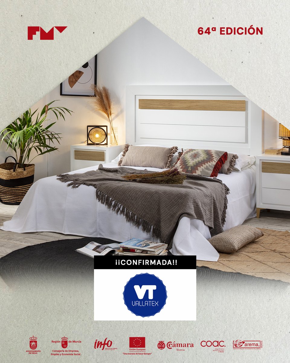 FMYecla's tweet photo. ✔️ Vallatex estará en la 64ª edición de la FMY

Vallatex fabrica artículos de descanso y mobiliario de madera para el hogar, con catálogo ampliado, procesos mecanizados y acabados actuales: https://t.co/jg0hgVor9e 

▪️ Estand C10 https://t.co/Wu121b4yMq