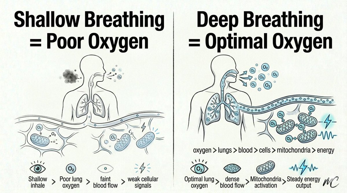 ParamRemedies's tweet photo. Energy isn’t just food.

It’s oxygen.

Shallow breathing →
low oxygen →
low energy.

Fuel needs air.

Fix the basics.
#EnergyHealth #Breathing #RootCauseHealth #CellularHealth #MetabolicHealth #HealthScience https://t.co/j3MkbCZI5o