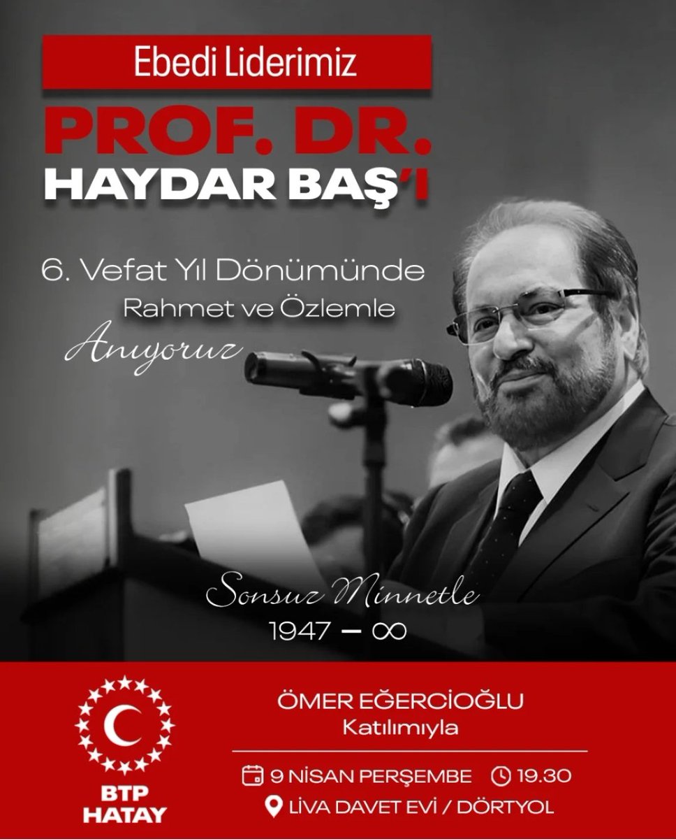 Ebedi liderimiz Prof.Dr.Haydar Baş'ı 6. vefat yıl dönümünde Rahmetle ve Özlemle anıyoruz...