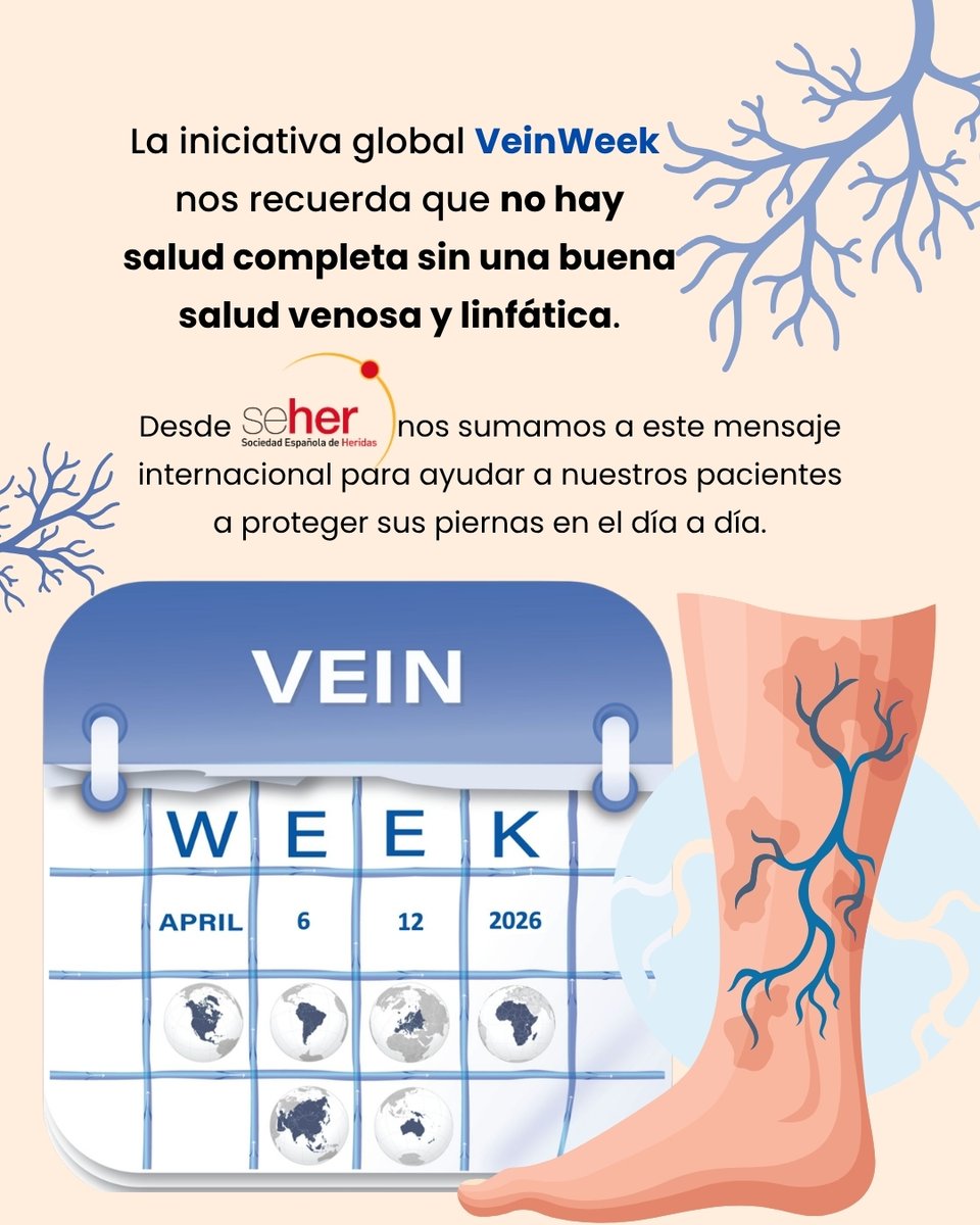 SEHERidas's tweet photo. 🌎En SEHER apoyamos iniciativas como #VeinWeek para aumentar la conciencia sobre la importancia del cuidado venoso-linfático y prevenir complicaciones como las úlceras vasculares.💪🏻
#VeinWeek2026 https://t.co/gtq4HswpvG