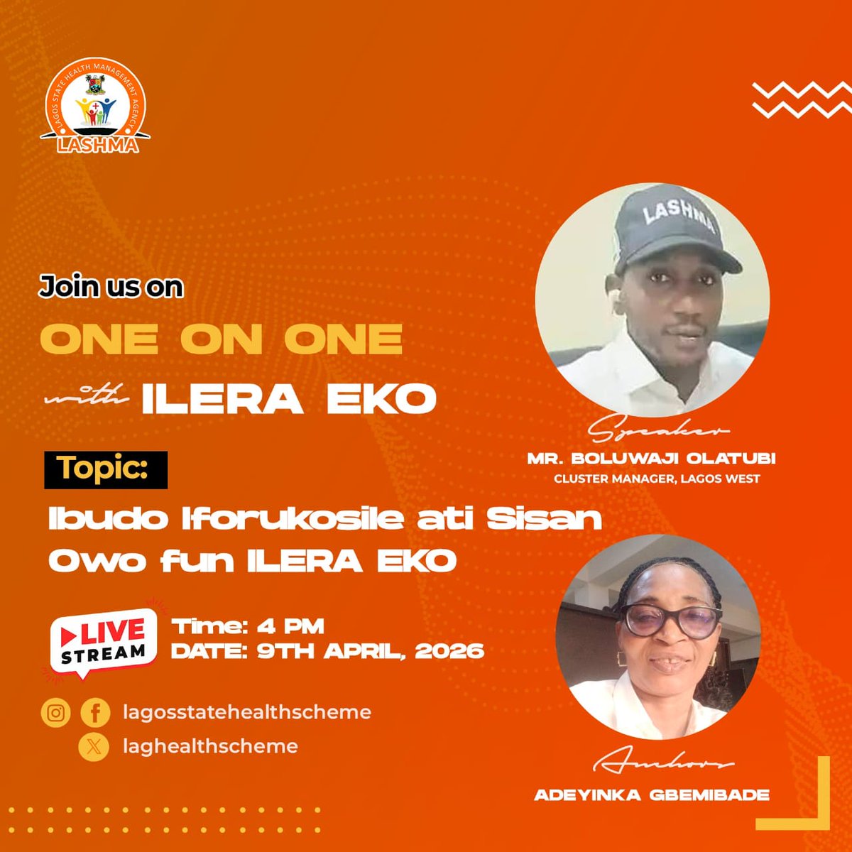 ileraspotlight's tweet image. IT'S TODAY !

Join us live at 4pm today for the Yoruba segment and 7pm for the English segment as we talk about ILERAEKO Registration Centers and Payment Process.

IG - instagram.com/lagosstateheal…

FB - facebook.com/share/1A712qCR…

#ILERAEKO #LASHMA #ILERAEKOSPOTLIGHT #LSHS