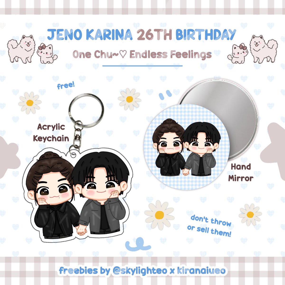 SKYlighteo's tweet photo. One Chu~♡ 
Endless Feelings

Celebrating Jeno Karina 26th birthday 🐾💙

Online freebies form @SKYlighteo x @kiranaiueo for you! 🎀

acrylic keychain &amp; hand mirror ✨
‼️LIMITED QTY‼️

How to claim?
Cek postingan di bawah 👇🏻 https://t.co/BUaScbeV6H