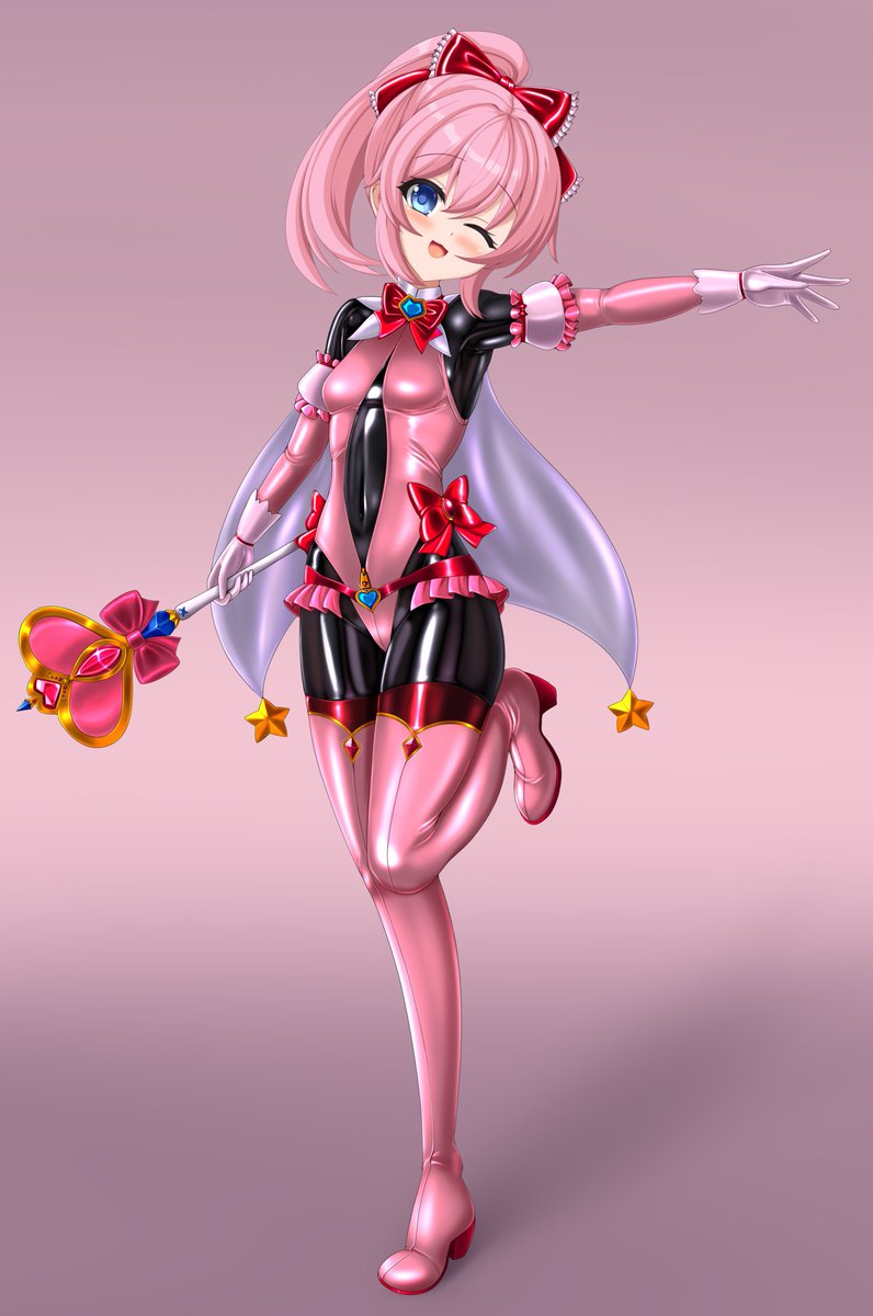 ぴっちりしたスーツと変身ヒロインとか魔法少女のピンクの服の組み合わせが好き❤️ 