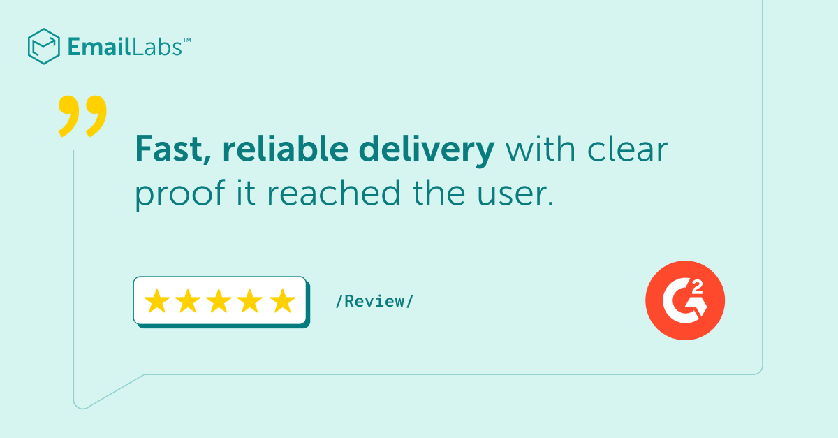 Email_Labs's tweet photo. Sending emails isn’t enough. You need proof they were delivered.

“Fast, reliable delivery with clear confirmation it reached the user.”
When email is part of your system logic, certainty matters as much as speed.

Full G2 review ↓
https://t.co/dZf3UCmIrG https://t.co/OQqoPmJ0Bm