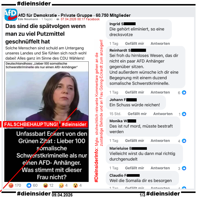 Die_Insider's tweet image. Morddrohungen und beleidigende sexuelle Kommentare gegen @GoeringEckardt von #AfD-Fans zu einem #Fake-Zitat!

Niemand scheint in der Lage zu sein, dass angebliche Zitat zu überprüfen!

#LautGegenNazis #AfDVerbot #DPA #Faktencheck
#Antifaschismus #GemeinsamGegenHass #DieInsider