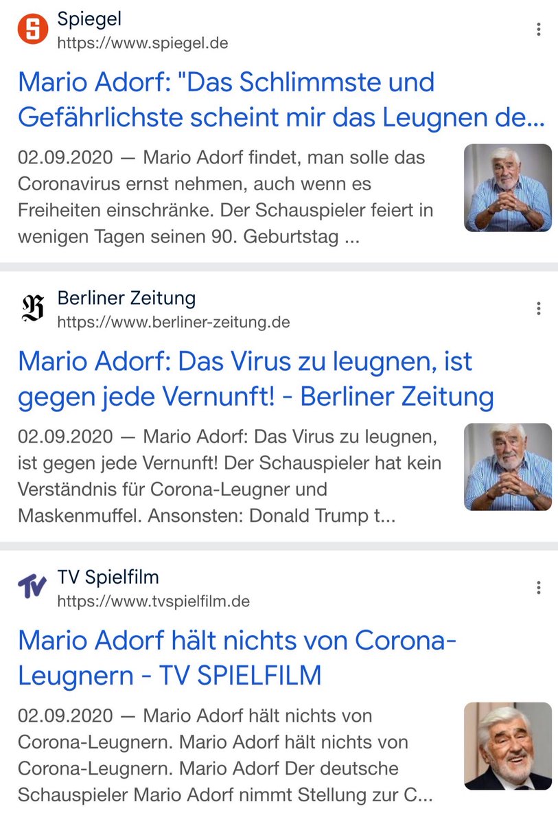 Kommt mir bloß nicht mit Krokodilstränen zu Mario Adorf! 

2. September 2020

„Das Gefährlichste scheint mir das Leugnen des Virus zu sein.“

Mario Adorf findet, man solle das Coronavirus ernst nehmen, auch wenn es Freiheiten einschränke.

Der Schauspieler feiert in wenigen Tagen