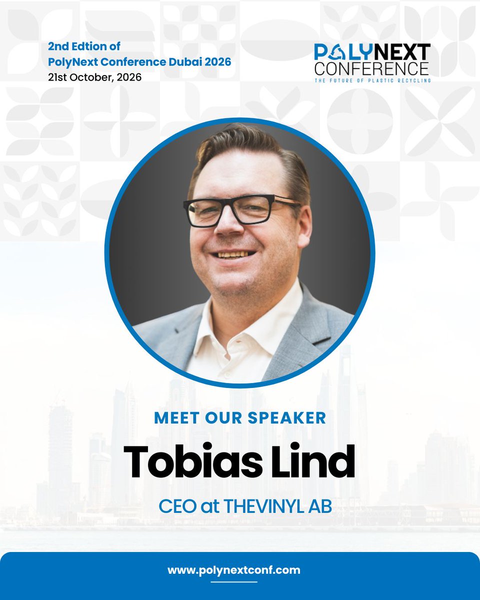 polynextconf's tweet photo. Excited to welcome Tobias Lind, CEO at THEVINYLAB, as a speaker at PolyNext Conference Dubai 2026 

Sharing insights on plastic innovation &amp; circular economy.

 21 Oct 2026 | Dubai
 Speakers |  Awards |  Exhibitors – Now Open

🔗 https://t.co/ozOlEyKKgN https://t.co/4UMydmevFL