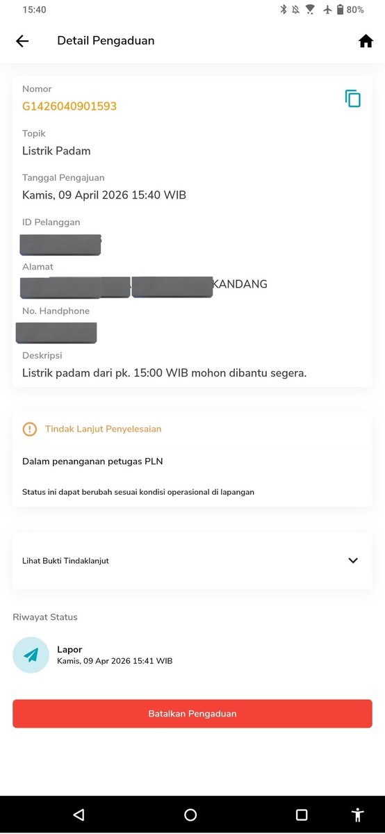 GPaskal's tweet photo. @pln_123 Listrik padam tolong dibantu. 

No :  G1426040901593

Lokasi : Kel. Kandang Kec. Kampung Melayu Kota Bengkulu https://t.co/NPKuyZIaAH