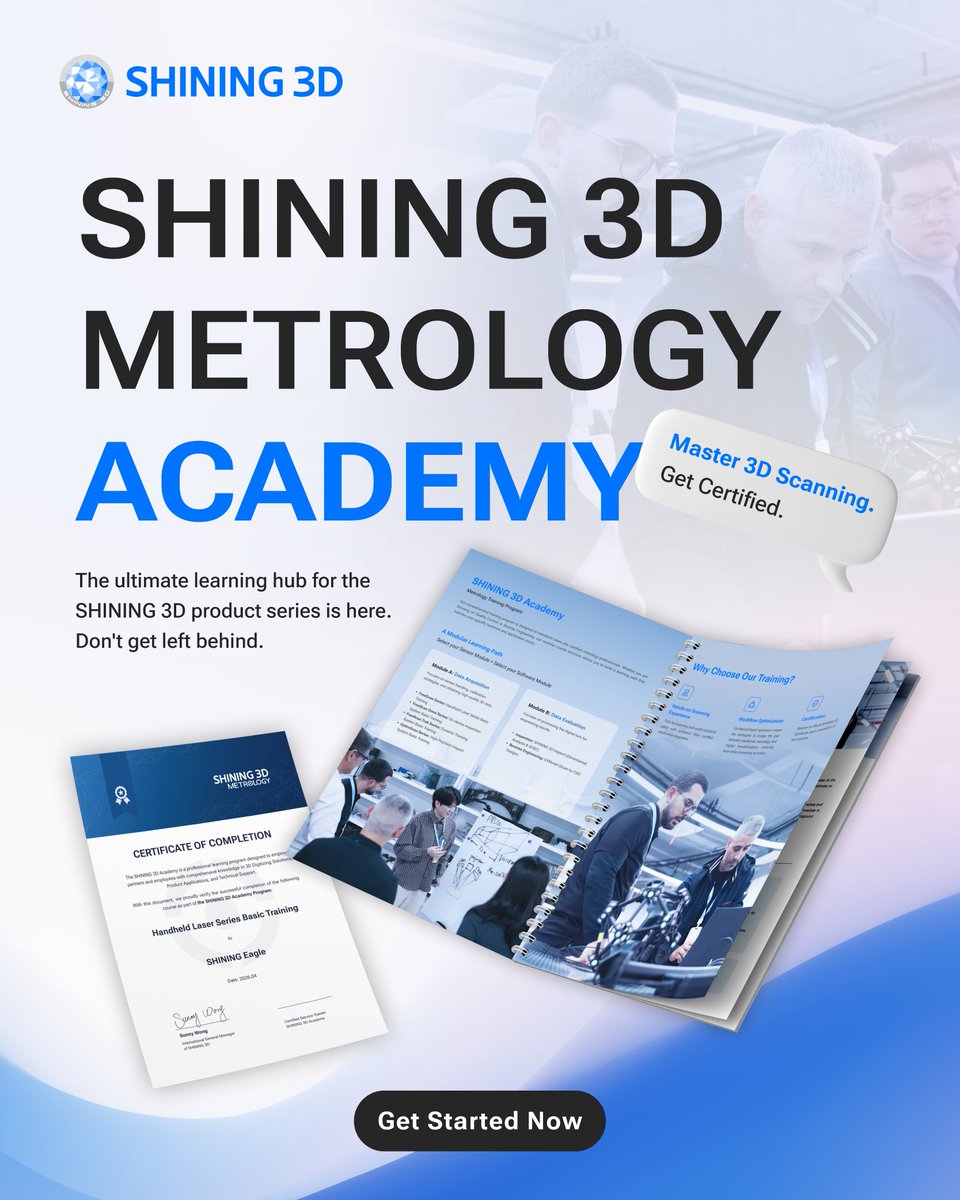 Shining3D's tweet image. The SHINING 3D Metrology Academy is now live! Advance your 3D measurement skills with expert-led courses and earn official certification. Start mastering precision today: hubs.ly/Q049xkKF0

#SHINING3D #3DScanning #Metrology #Engineering #GetCertified
