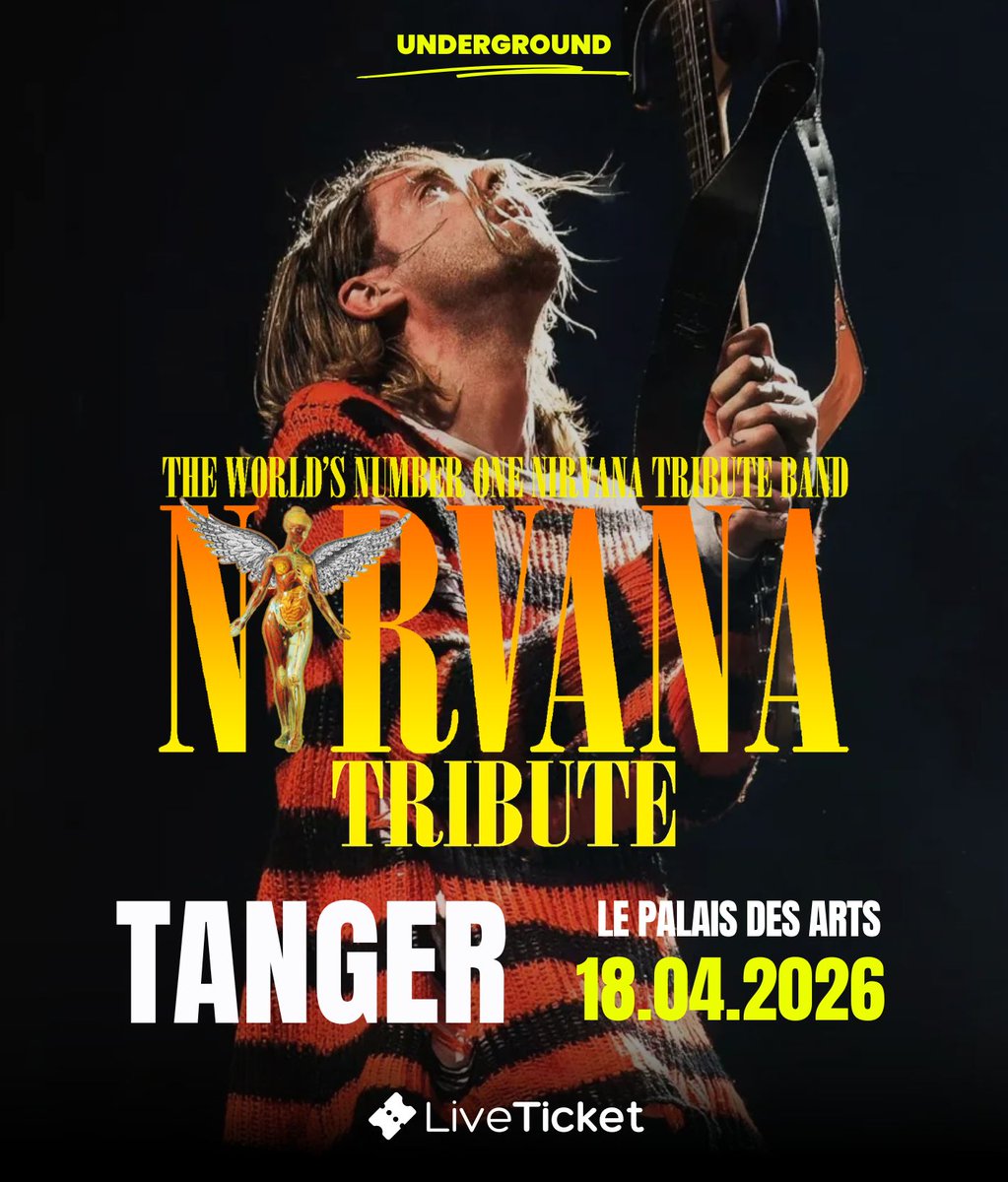byn_app's tweet photo. ALERTE TANGER ! 🤘 Nirvana Tribute le 18.04.2026 au Palais des Arts. Revivez le grunge des 90s ! Show explosif. Billets : https://t.co/fGJgtQYBQK #NirvanaTanger #Grunge https://t.co/FHoqd8PQg7