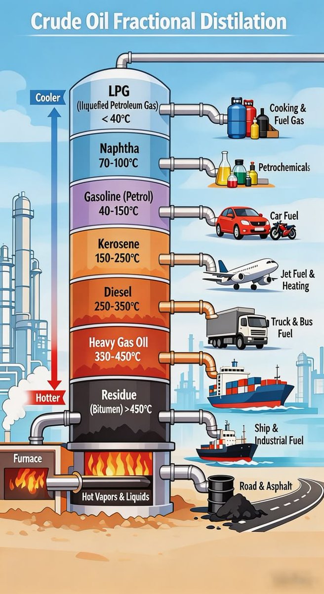 Crude oil fractional distillation