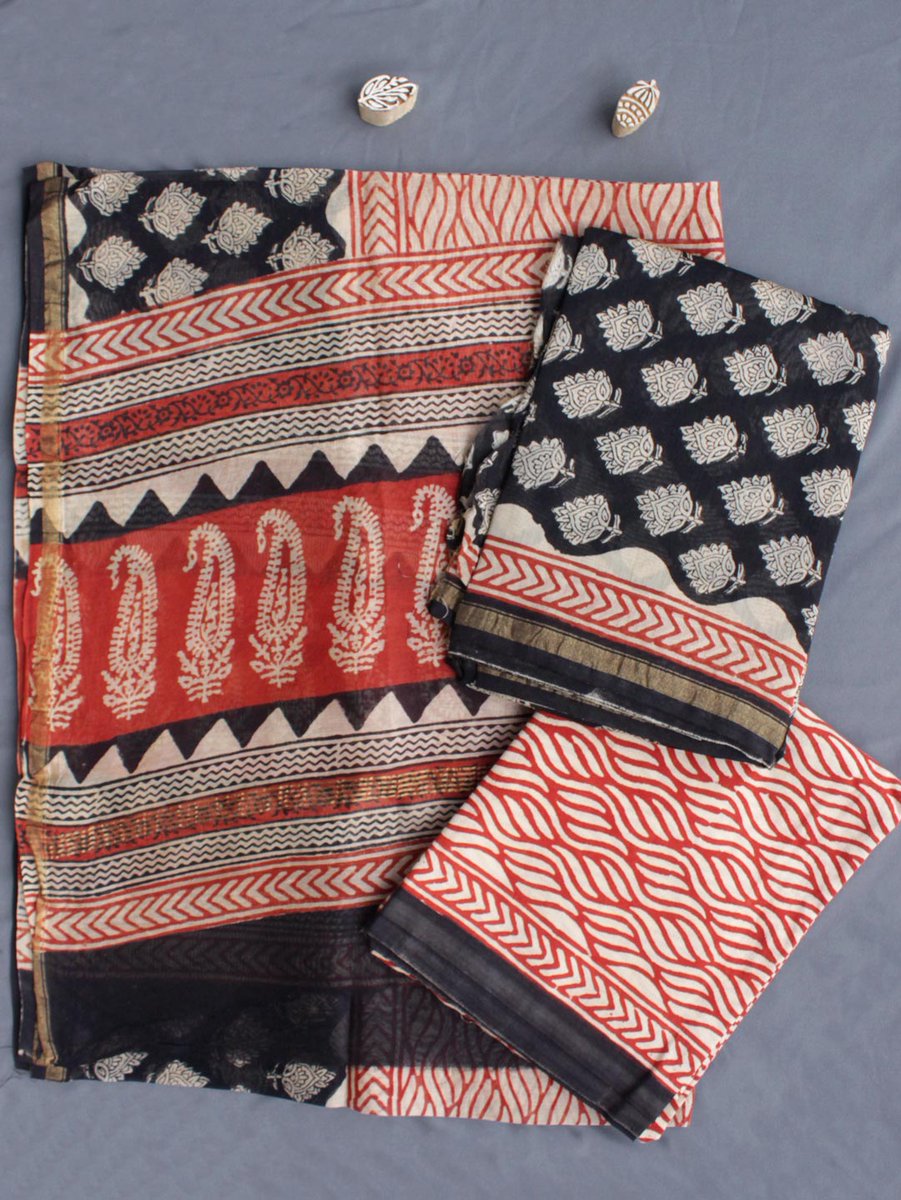 Shilphaat's tweet photo. Bagru Hand Block-print chanderi silk-cotton Kurta-dupatta set with pure-cotton bottom/Pant/Salwar fabric. 
.
.
SHOP at https://t.co/0uWl2ZngFi
https://t.co/7dxR8JWbaE
.
#dressmaterial #blockprintedsuit #ladiessuit #cottonsuits #shilphaat https://t.co/Vqq3Z8G54Z